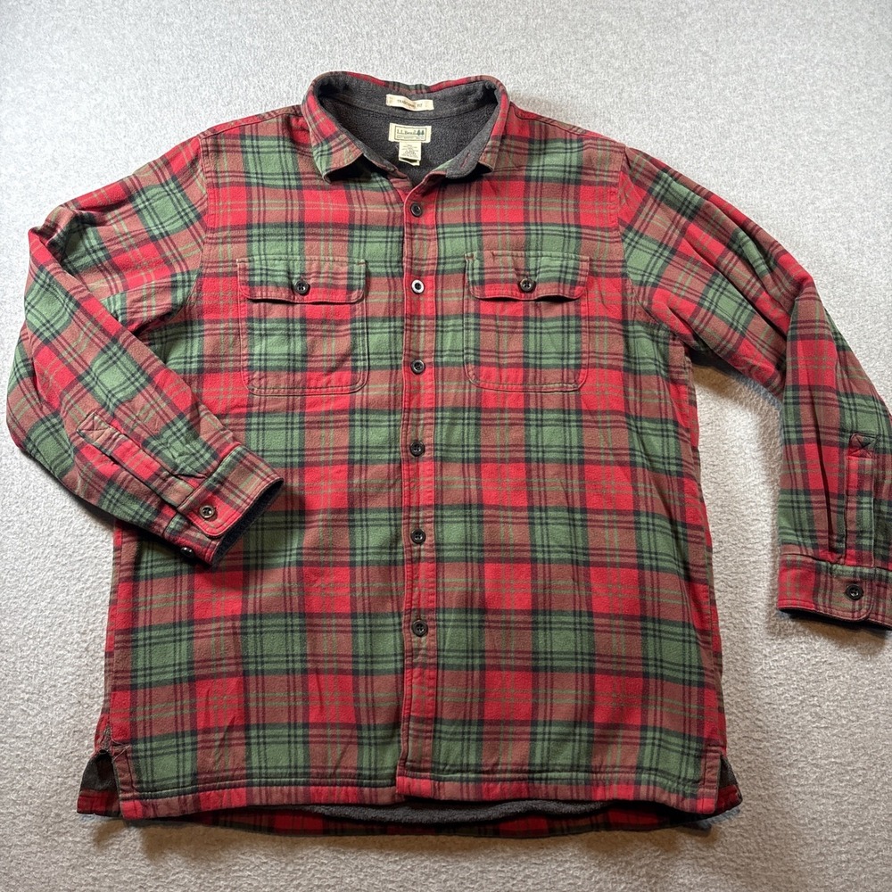 L.L. Bean Men's Thermal Lined Flannel Button Up Sz L Traditional Fit Red Green